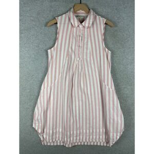 Go‎ Fish Dress Womens 10 Orange Striped Sleeveless Linen Blend Button Up Beach